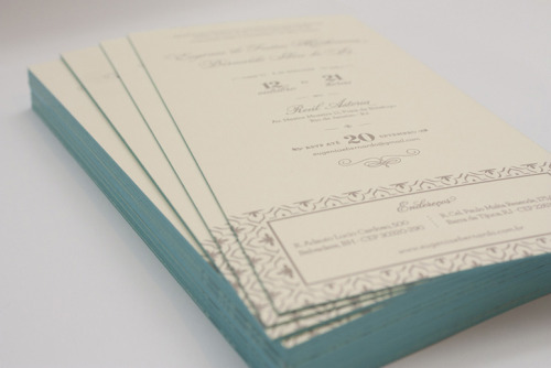 NiramekkoDelicate type and Moroccan patterns with gorgeous teal edge invitation set, from Brazil.