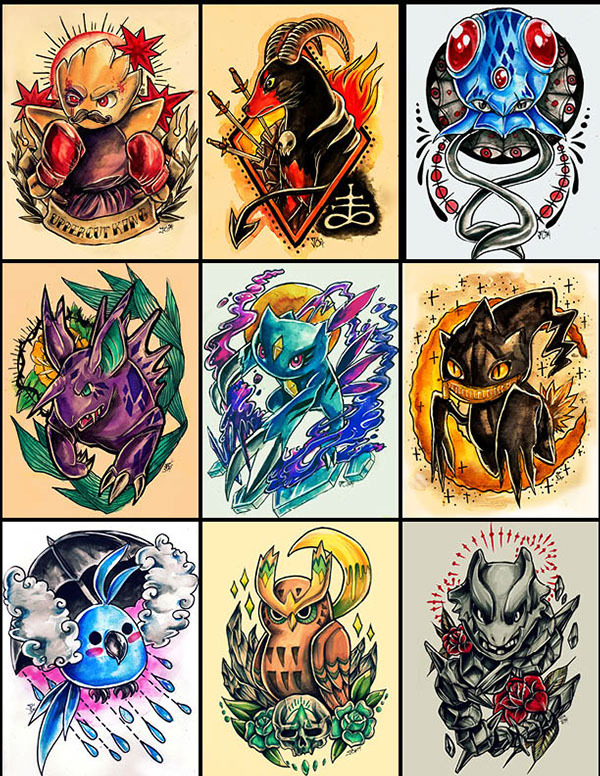 jyu-vi0le-grace:thenintendard:  Pokemon Tattoo Designs Project By Jazmin Castillo