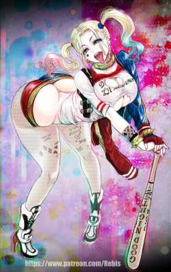 rebisdungeon:  Last night, I saw “Suicide Squad” and I liked it!Especially Harley-Quinn in the Movie was wonderful.As you may know, recently Rebis loves Gyaru and Bimbo type girls, and Harley Quinn hit my heart and art inspiration.She is charming,