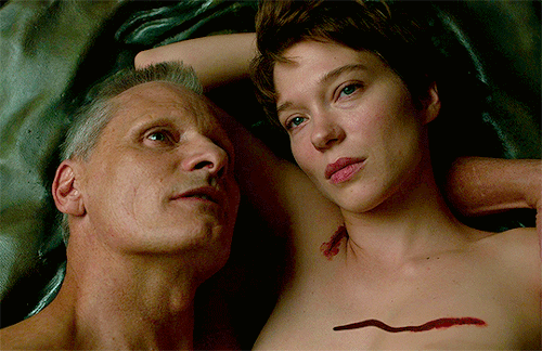 talesfromthecrypts: Léa Seydoux and Viggo Mortensen as Caprice and Saul Tenser in Crimes of the Future (2022)  