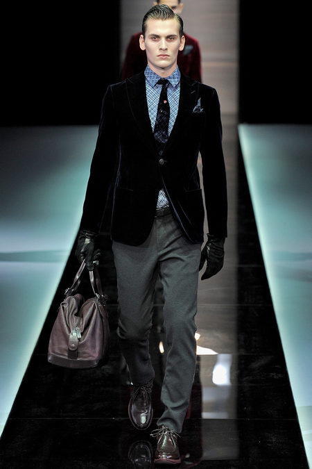 Giorgio Armani, Fall'13 Menswear Collection. … Loved the claret velvet pieces! To find more a