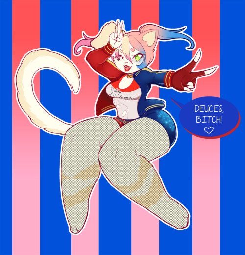 redrabbu:  I hit 2k on my twitter!!Twin-tail Rabbure with a Harley Quinn edit bc it just seemed to suit her   O oO <3