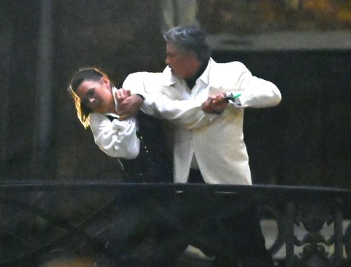 Hayley Atwell, Esai Morales and Christopher McQuarrie at the Doge’s Palace, Venice for the filming o