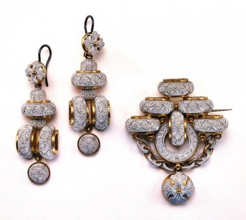 Demi-Parure: Suite of Brooch and Pair of Earrings, 1860. France.Aluminum, first produced in 1827 by 