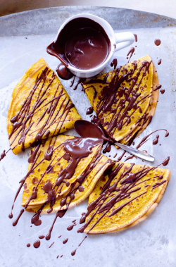 verticalfood:  Pumpkin Crepes with Dark Chocolate