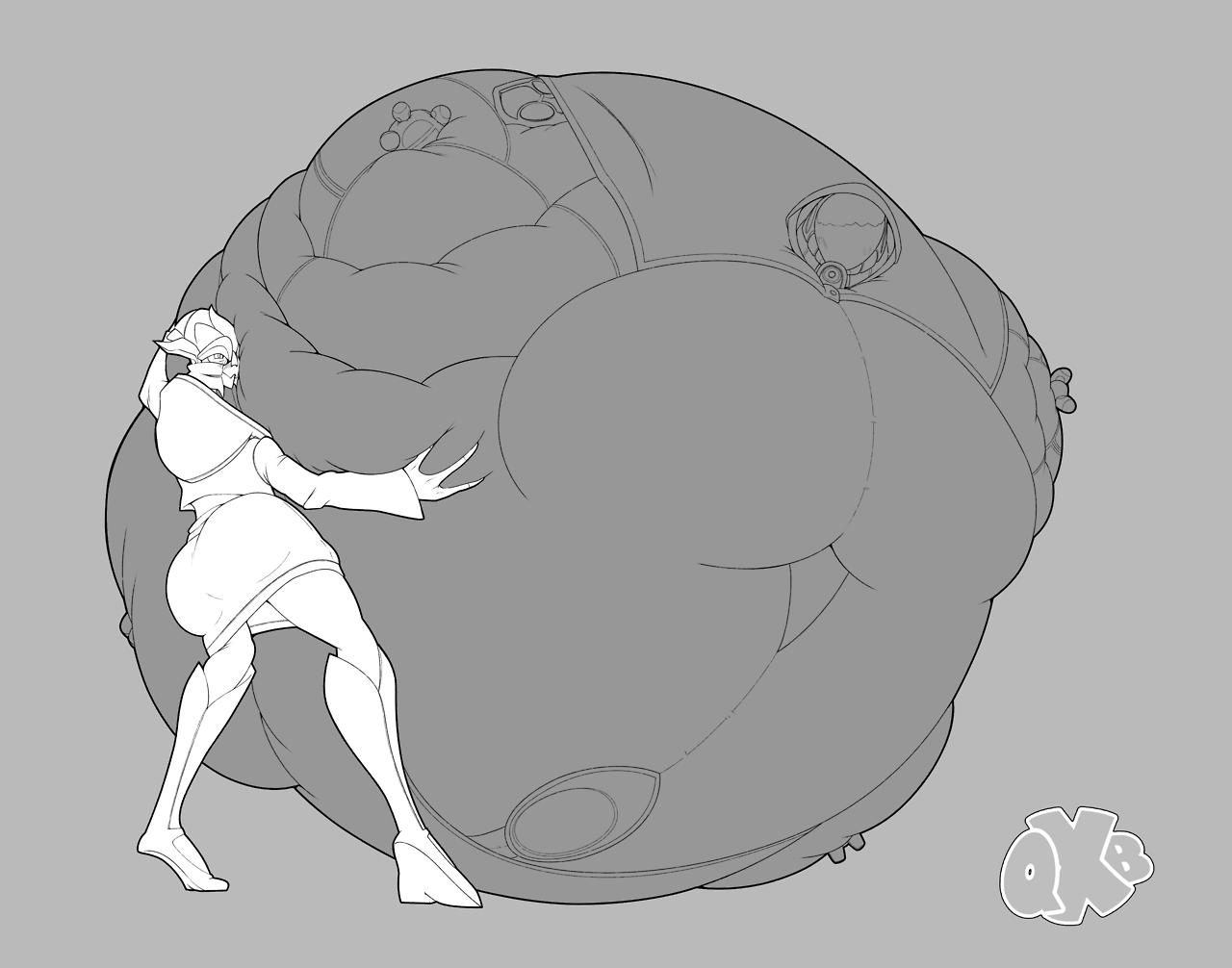 quexbexi:  A sketch commission for Sanagi575 of his two girls Oran (the inflated\blueberry