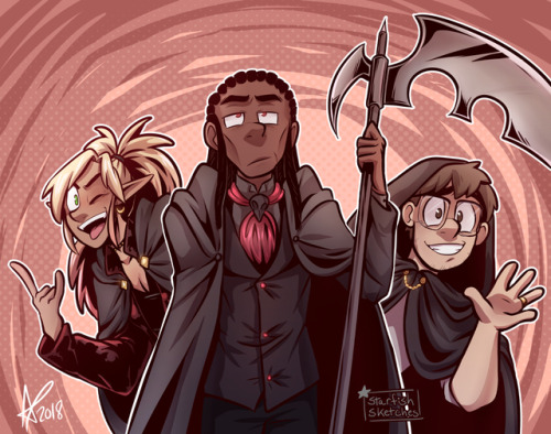 starfishsketches:Just a trio of nerds, doing what they do best. [image: an illustration of Lup,