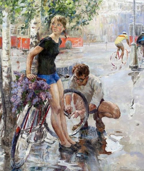 gagarin-smiles-anyway:Viktor Tsvetkov. The Bicycle Ride (1965)