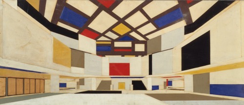 Theo Van Doesburg, Colored perspective drawing for university concert hall designed by Cornelis Van 