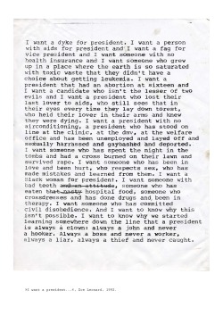 lesbianartandartists:  Zoe Leonard, I Want a President… , 1992 