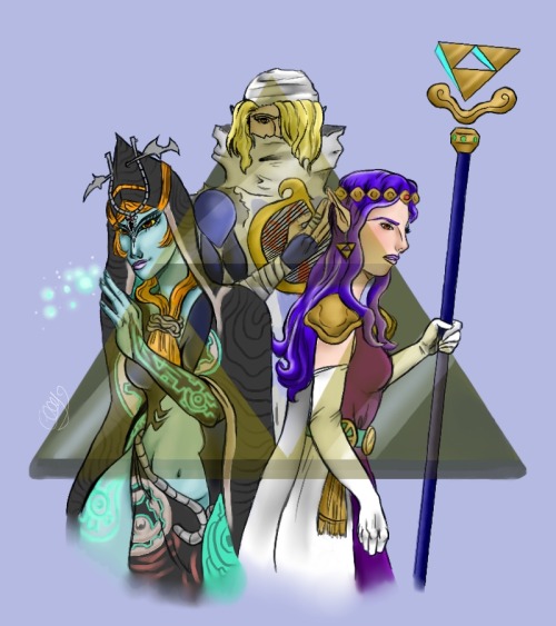 The TriForce ladies altogether. This piece took me a big longer but I think it turned out alright. O