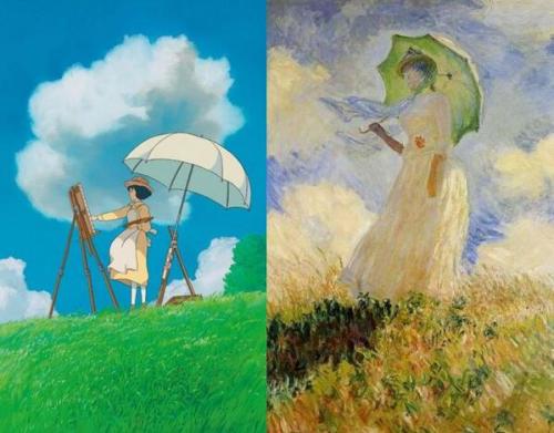 ジブリ☆みんな大好き♪♪‏@jiburi_dai_suki【風立ちぬ】「風立ちぬ」のこの場面はクロード・モネが描いた「日傘の女」へのオマージュ。モネの奥さんのカミーユも結核を患っていました。