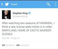hannibaltriumphant:  Stephen King tweets