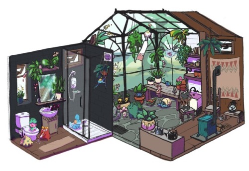 feather-weight-spark:I’m slowly adding rooms! This house is on a little lush island, and two trainer