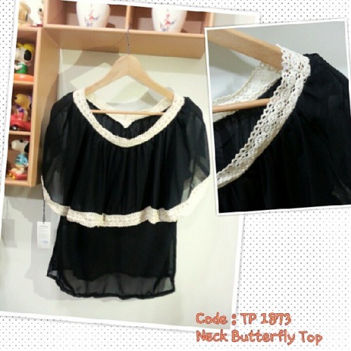 ♡ Code : TP 1873 ♡ NECK BUTTERFLY TOP ♡ Colour : Black ♡ Material : Chiffon ♡ Pit To Pit : 16-18 inc