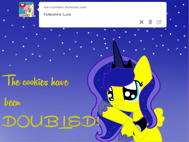 askfluttershine:  Cosplaying Luna It was actually kinda fun to draw :D u guy pls
