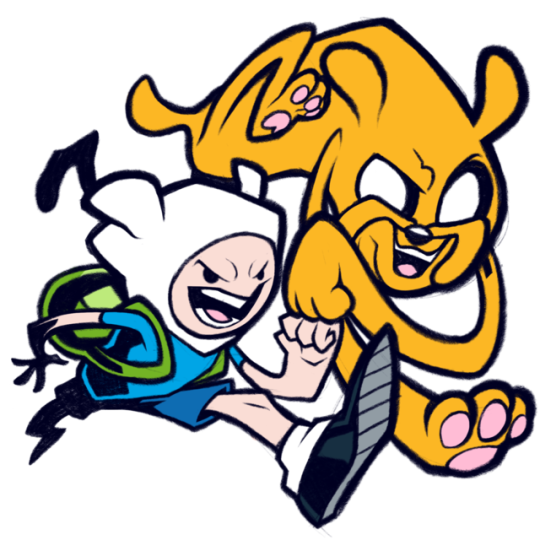 scribblezstarz: scribblezstarz:  👊🏻👊  You can buy this design on a shirt! Or sticker! Or mug! Or anything really. https://www.teepublic.com/t-shirt/3104803-finn-and-jake?store_id=174323 