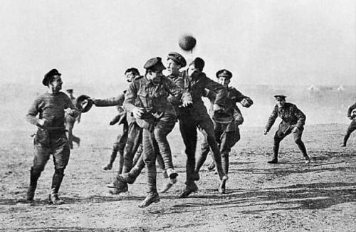 Christmas truce of 1914 - Soldiers from the both sides put aside the war, celebrated Christmas, and played football. [614x400] Check this blog!
