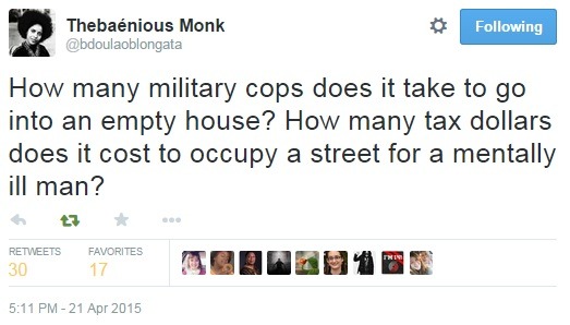 Militarized police pointed their guns at an empty house for hours this afternoon,