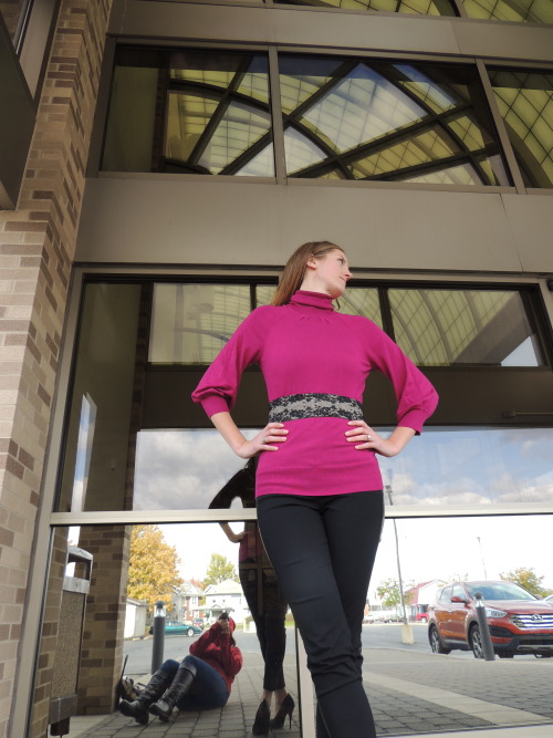 Black Lace Belt is shown here with a maroon sweater but can be worn with just about any color.  