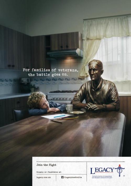 Legacy Australia Ad Campaign: For families of veterans, the battle goes on.Advertising Agency: Cleme