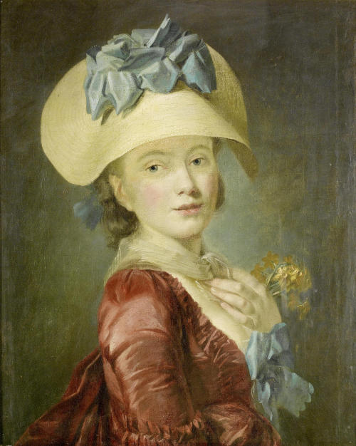 Oh but she is carrying tiny daffodils…And those sky blue silk bows! Henri-Pierre Danloux (Fre