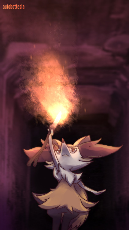autobottesla: Day 644 - Tairenar | テールナー | Braixen Tairenar grows a stick from its tail after eating