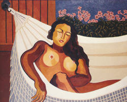 huariqueje:    La dama de la hamaca , Hammock Lady   -    Victor Delfin , n/d. Peruvian, b.1927- Oil on vanvas , 162 x 130 cm. 