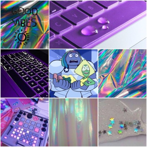 Aesthetic for a Peridot who dated Bismuth with tech and shiny things~