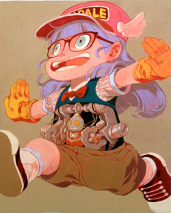sachinteng:  &lsquo;KIII-N!&rsquo; For QPop Shop&rsquo;s Akira Toriyama/Dragonball 30th Show This was so much fun to paint! As Dragonball’s forgotten older sibling, I thought Arale could use some love. For those who don’t know about Arale, she’s