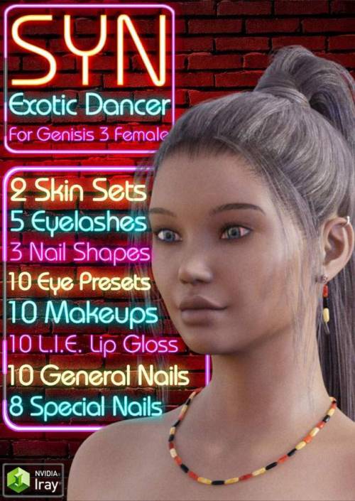 Created by Loki, meet Syn! Syn comes with 2 custom skin sets (Flawless & weathered. The weathered skin has age spots, moles, stretch marks and blemishes and the flawless skin is clean, sleek and fresh). Ready to go in Daz Studio 4.9+ and Genesis