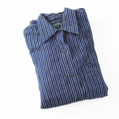 Comfy indigo striped linen long sleeve button up • small • www.milkteeths.etsy.com
