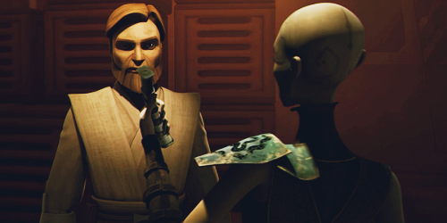 stillwinterair:  A: “I want that back.”O: “That’s fine. Red’s not my color. Ready?”A: “Like you even have to ask.” Asajj Ventress & Obi-Wan Kenobi in s4e22 - Revenge 