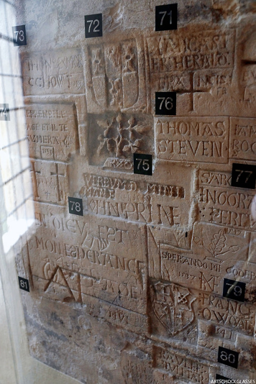 artschoolglasses:Graffiti left by prisoners in the Beauchamp TowerTower of London