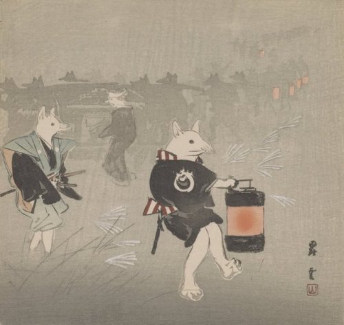 fujiwara57:“Kitsune no yomeiri  狐の嫁入り (The fox wedding)” 1905, de Yamamoto Shōun  山本昇雲 (1870 - 1965)