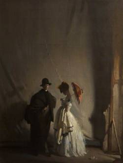 dappledwithshadow:  Behind the ScenesSir William Orpen, R.A., R.H.A. - 1910 Gallery Oldham (England)	Painting - oil on canvas Height: 92 cm (36.22 in.), Width: 72 cm (28.35 in.)  