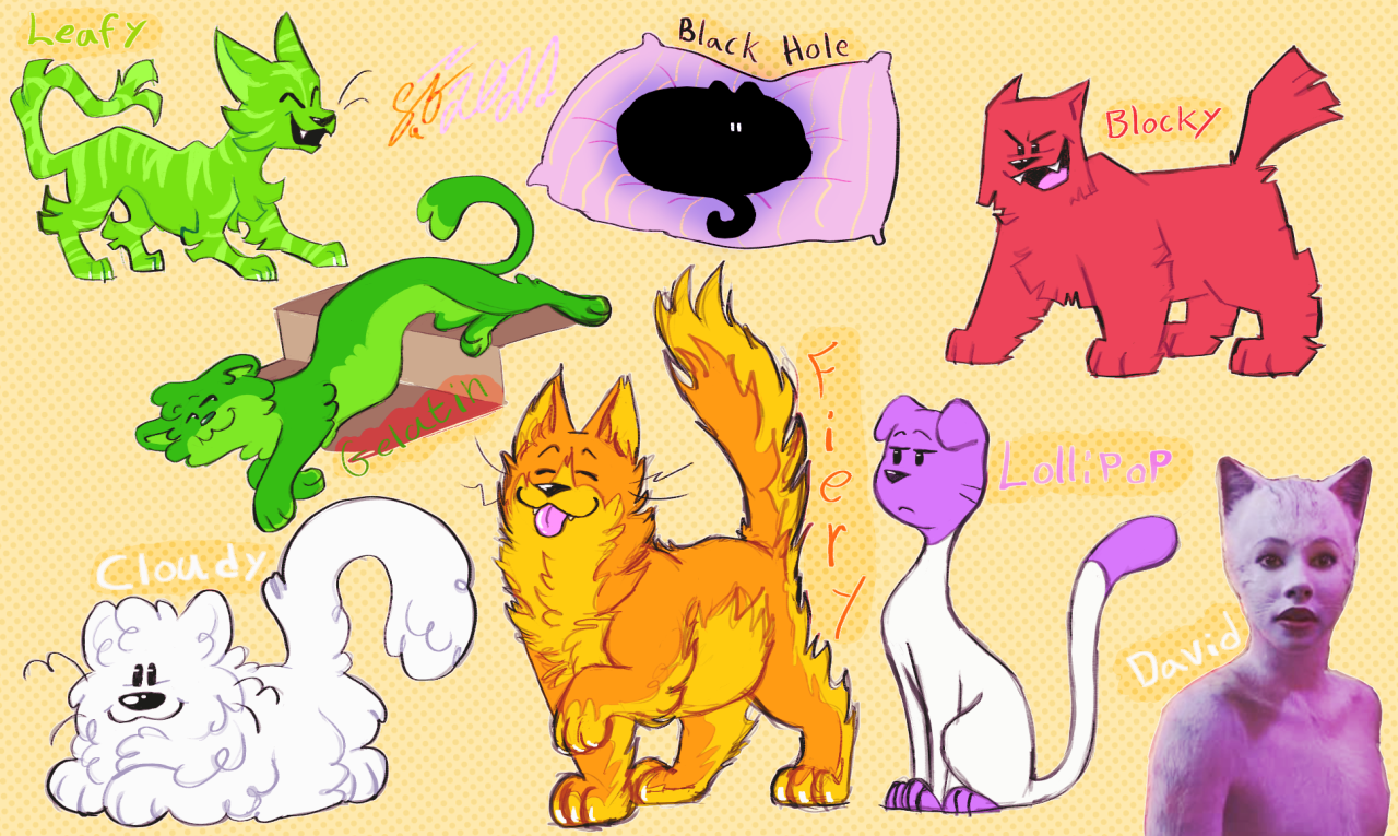 I'm not a cat person but I love drawing them so here are some BFDI cats ;)