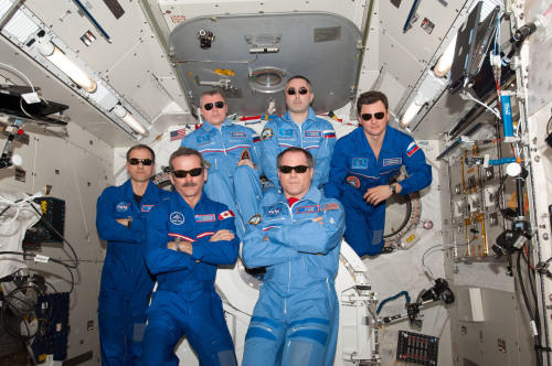 fyeahcosmonauts: The cool crew of ISS expedition 34: Thomas Marshburn, Chris Hadfield, Oleg Novitsky