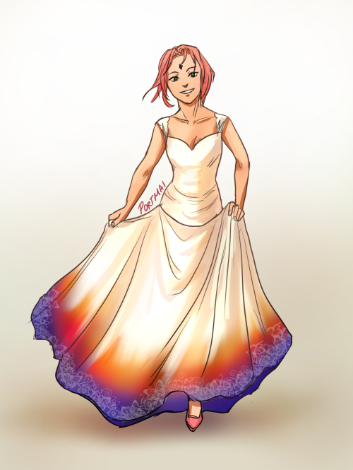 A quick sketch of Sakura in a dip-dyed wedding dress, requested from @mrssakurahatake :>