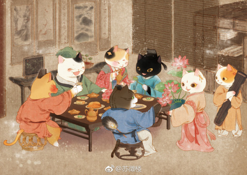 artoffreddieniem-blog: 【Cat &amp; Song dynasty 拟人古风猫 · 典雅宋王朝 】   微博画师@苏徵楼 作品欣赏大大说，「有幸参与画猫这个系列画集第二本的