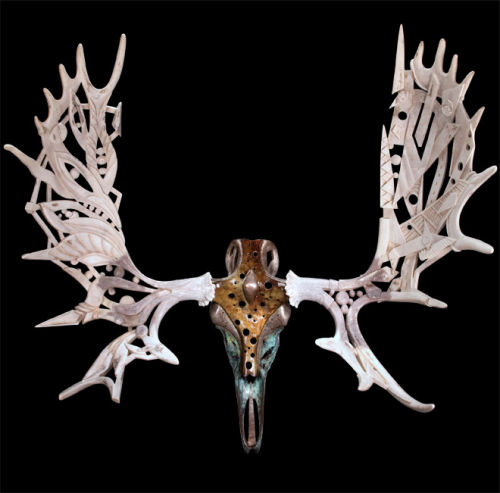 archiemcphee:Canadian artist Shane Wilson transforms massive moose antlers into magnificent works of