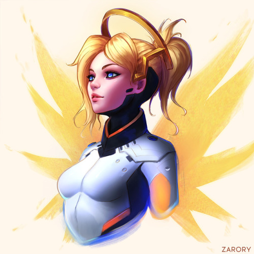 zarory: Since I had so much fun on my nebula series, I thought that it would fun to do a series featuring the ladies of Overwatch. Already painted D.Va a little while ago, so here is Mercy. <3