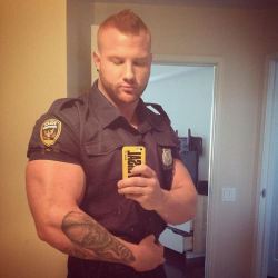 jhfic1:  musclehunkymen:  Cop Muscle!  I’m a scofflaw, officer. Turning myself in. To you. Officer.” 