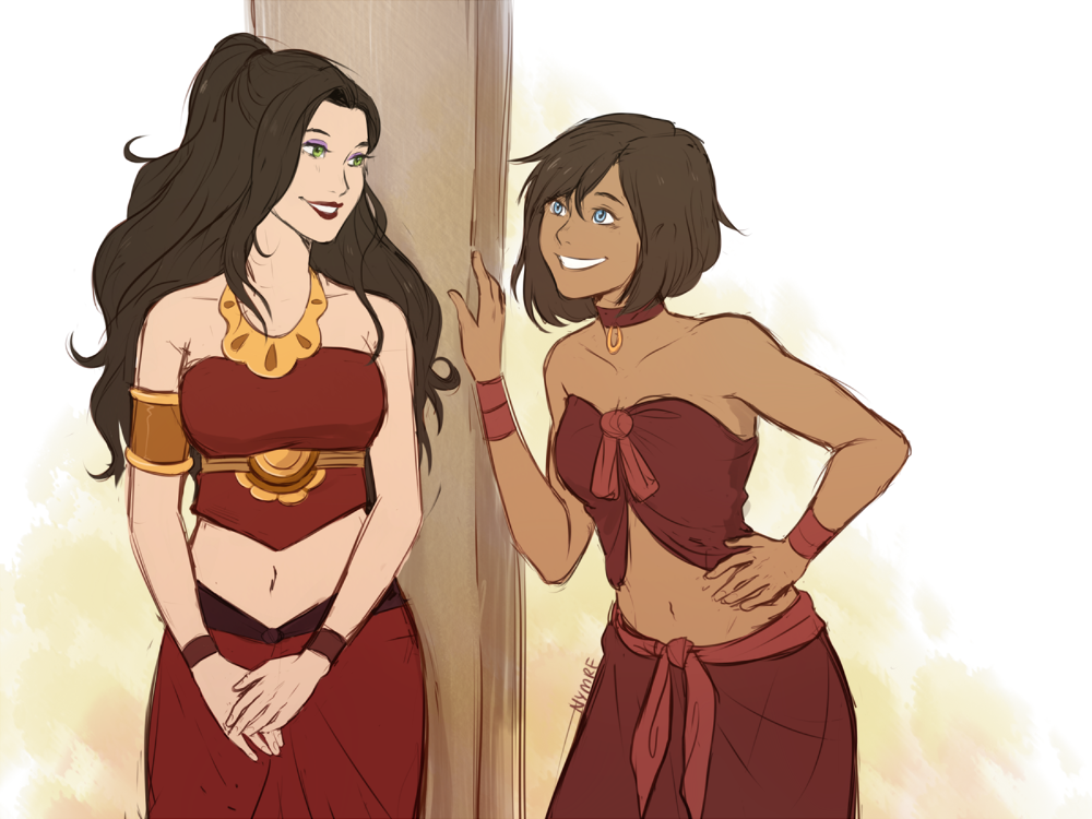 nymre:  Colored sketch commission of Korrasami cosplaying Ty Lee and Azula :  )