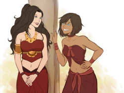 nymre:Colored sketch commission of Korrasami cosplaying Ty Lee and Azula :  ) cuties &lt;3