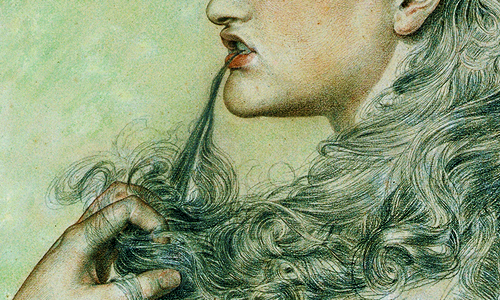 paintingses:Love’s Shadow (detail) vs Proud Maisie (detail) by Frederick Sandys (1829-1904)oil on pa