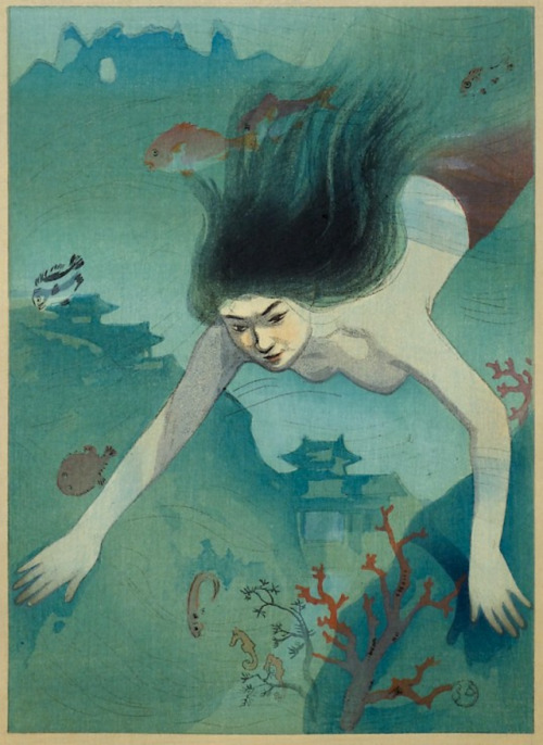 Nakazawa Hiromitsu, Diving Girl (possibly Chidori from Shukan on Devil Island), 1923Series: Dai Chik