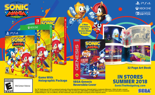 sonicthehedgehog:Sonic Mania goes packaged with Sonic Mania Plus! Mighty and Ray join as playable ch