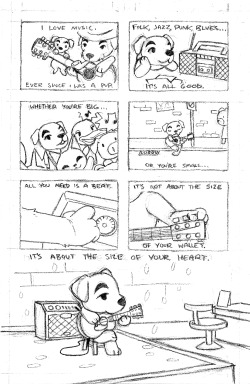 sonira-art:  Pencils for a WIP of a KK Slider comic I’m gonna try submitting to Animal Crosszine. 