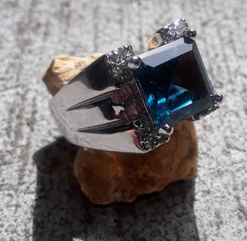 London Blue Topaz & CZ Sterling Silver UniSex Ring by Laura Ramsey————-I